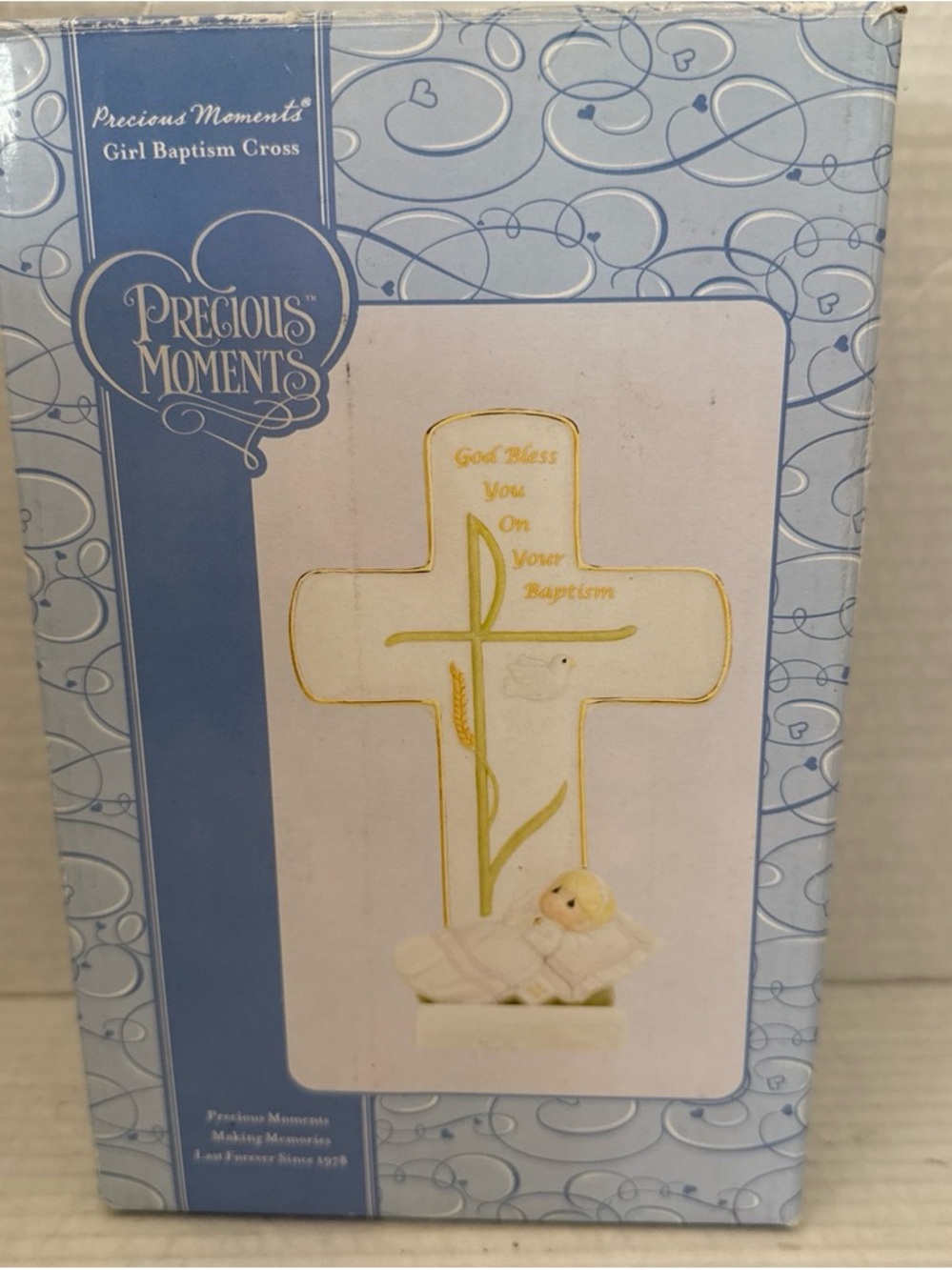 Precious MOMENTS Girl BAPTISM CROSS w/Stand 2008 Brand New In Box